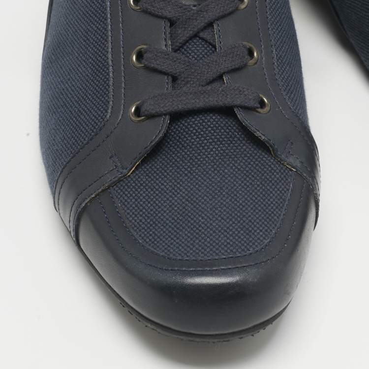 Pre Owned Hermes Navy Blue Denim and Leather Low-Top Sneakers Size 45