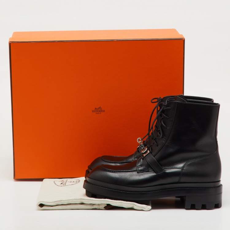 Pre Owned Hermes Black Leather Funk Ankle Boots Size 41