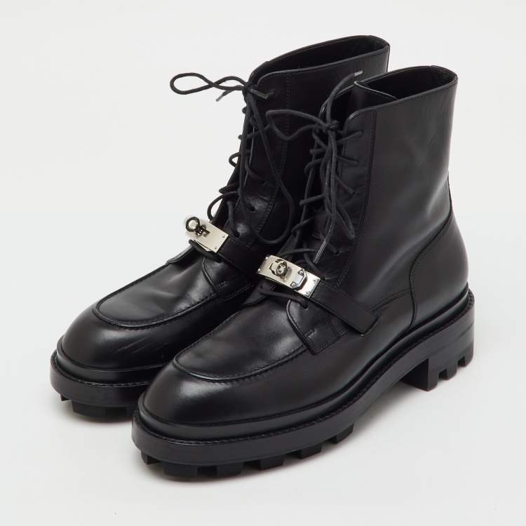 Pre Owned Hermes Black Leather Funk Ankle Boots Size 41