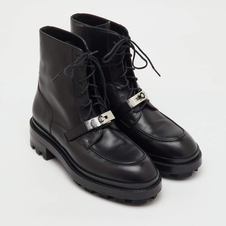 Pre Owned Hermes Black Leather Funk Ankle Boots Size 41