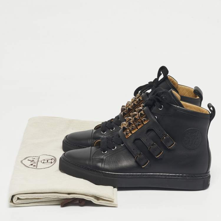 Pre Owned Hermes Black Leather Studded Lennox High Top Sneakers Size 40