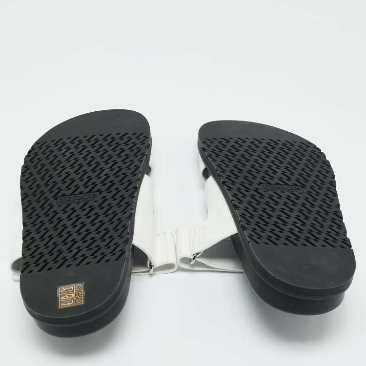 Pre Owned Hermes White Leather Chypre Sandals Size 43