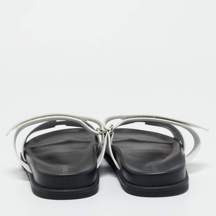 Pre Owned Hermes White Leather Chypre Sandals Size 43