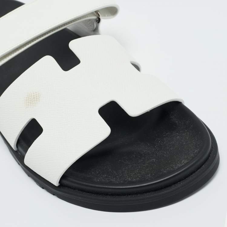 Pre Owned Hermes White Leather Chypre Sandals Size 43