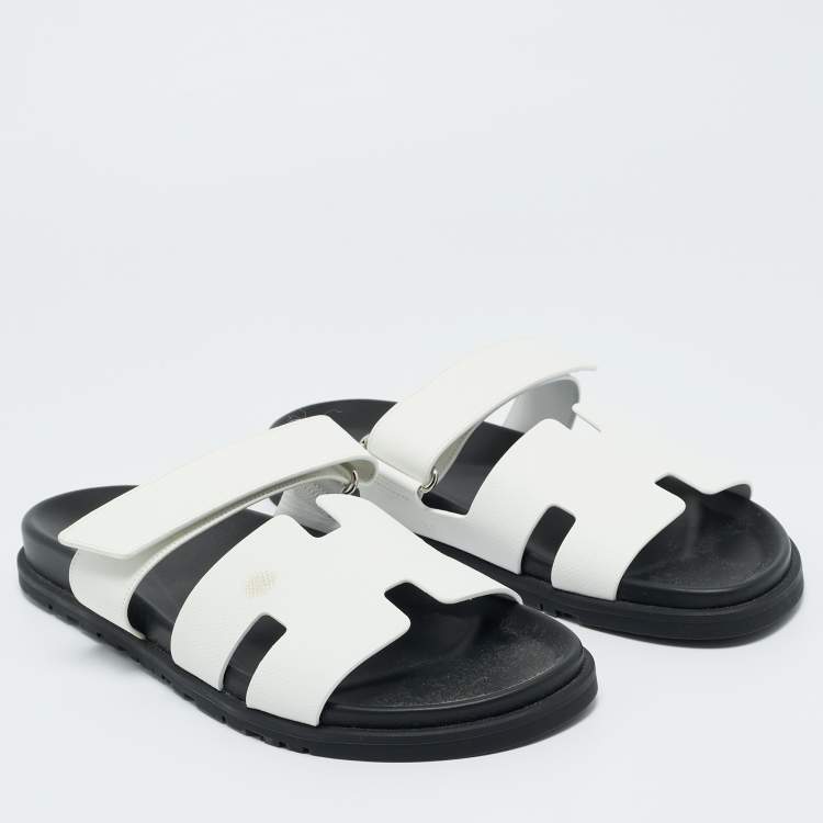 Pre Owned Hermes White Leather Chypre Sandals Size 43