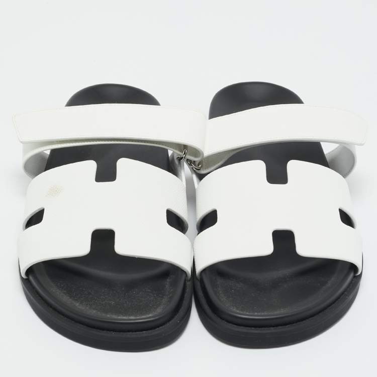 Pre Owned Hermes White Leather Chypre Sandals Size 43