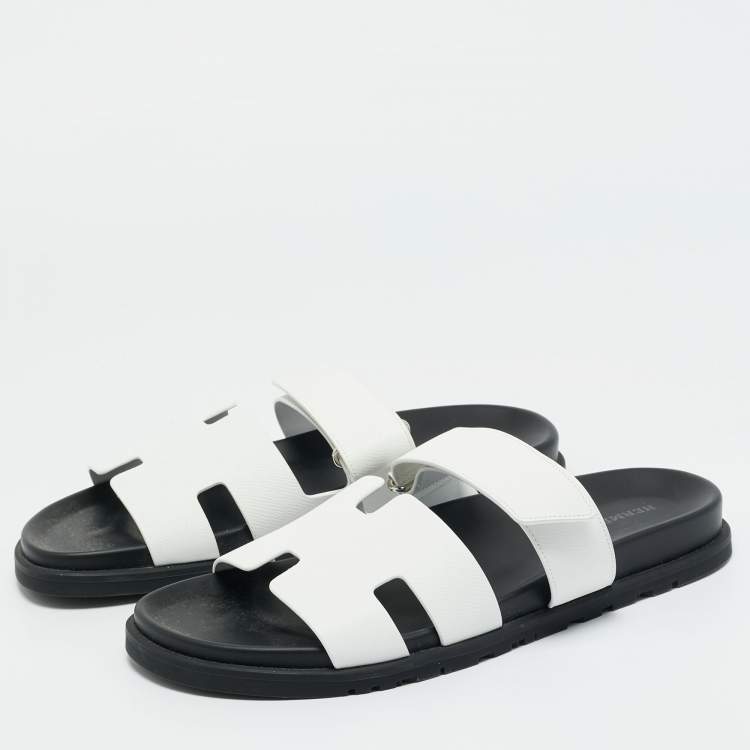 Pre Owned Hermes White Leather Chypre Sandals Size 43