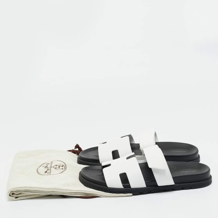 Pre Owned Hermes White Leather Chypre Sandals Size 43
