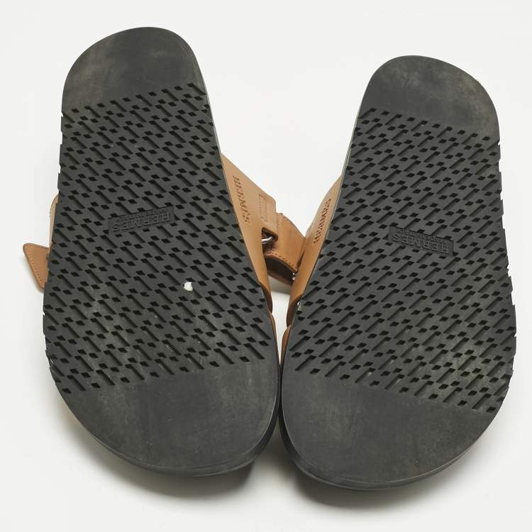 Pre Owned Hermès Brown Leather Chypre Sandals Size 43.5