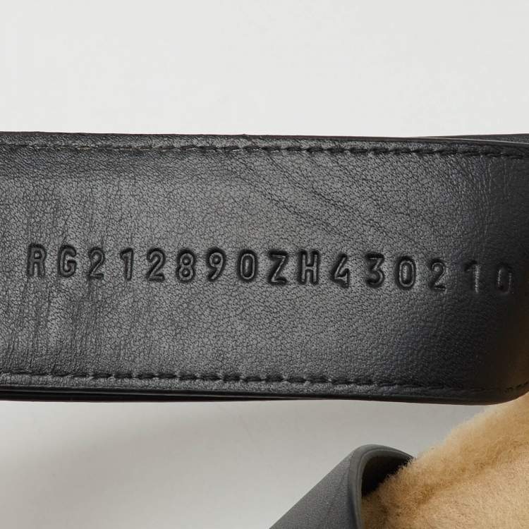 Pre Owned Hermes Black Leather Chypre Shearling Fur Flat Sandals Size 43