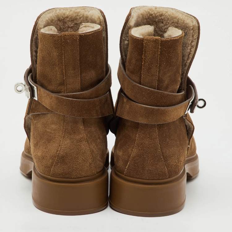 Pre Owned Hermès Brown Suede  Veo Ankle Length Boots Size 42.5