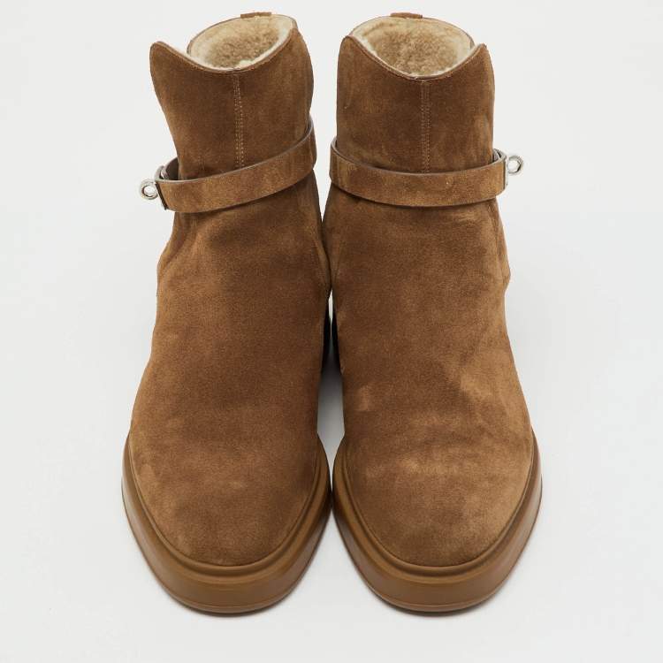 Pre Owned Hermès Brown Suede  Veo Ankle Length Boots Size 42.5