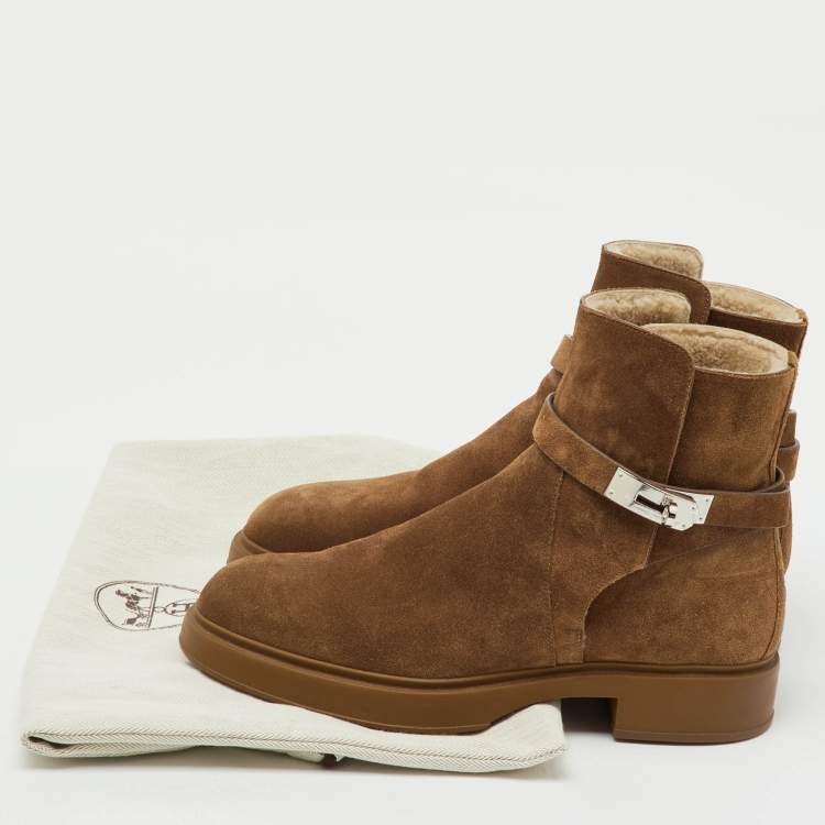 Pre Owned Hermès Brown Suede  Veo Ankle Length Boots Size 42.5
