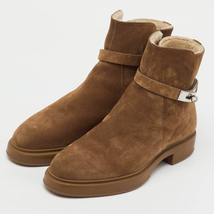 Pre Owned Hermès Brown Suede  Veo Ankle Length Boots Size 42.5