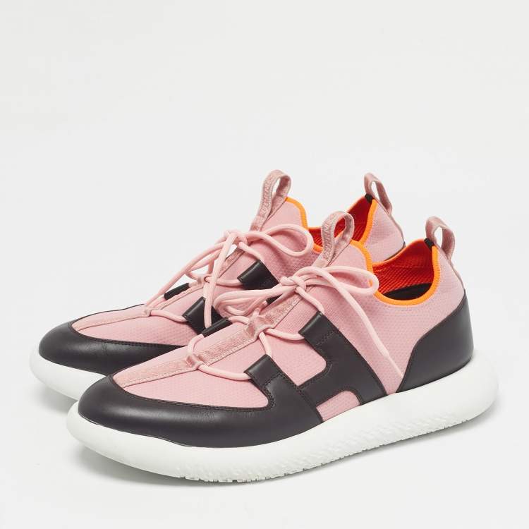 مملوكة مسبقًا Hermes Black Knit Fabric Duel Low Top Sneakers Size 43