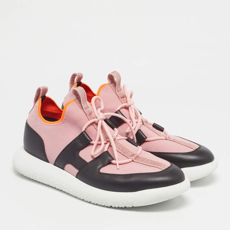 مملوكة مسبقًا Hermes Black Knit Fabric Duel Low Top Sneakers Size 43