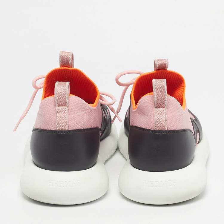 مملوكة مسبقًا Hermes Black Knit Fabric Duel Low Top Sneakers Size 43