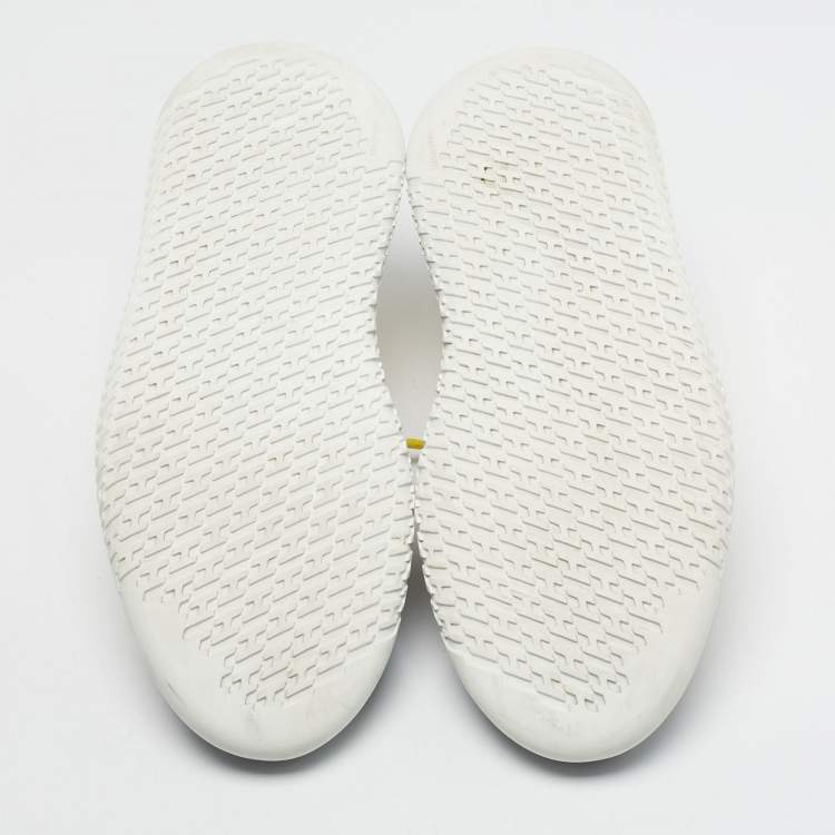 Pre Owned Hermes Yellow Knit Fabric and Leather Duel Athletic Low Top Sneakers Size 43