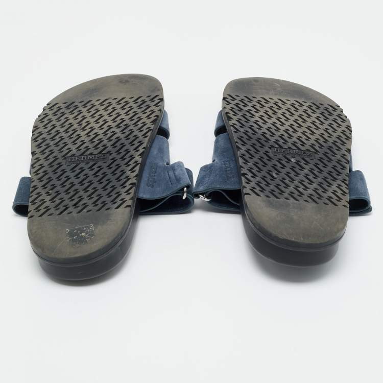 Pre Owned Hermes Dark Blue Suede Chypre Sandals Size 41.5