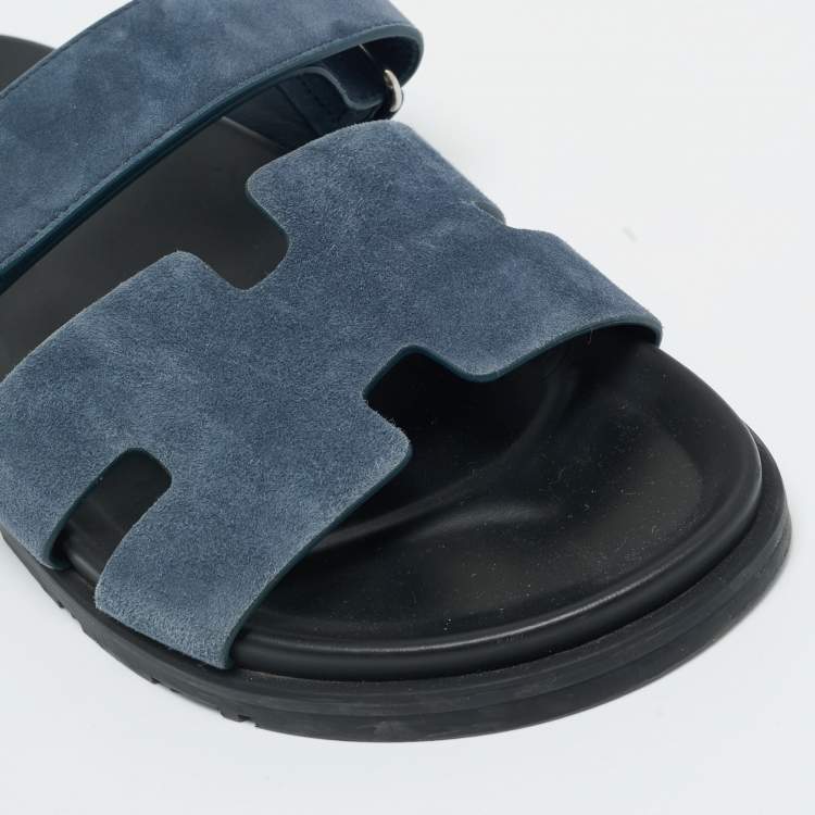 Pre Owned Hermes Dark Blue Suede Chypre Sandals Size 41.5