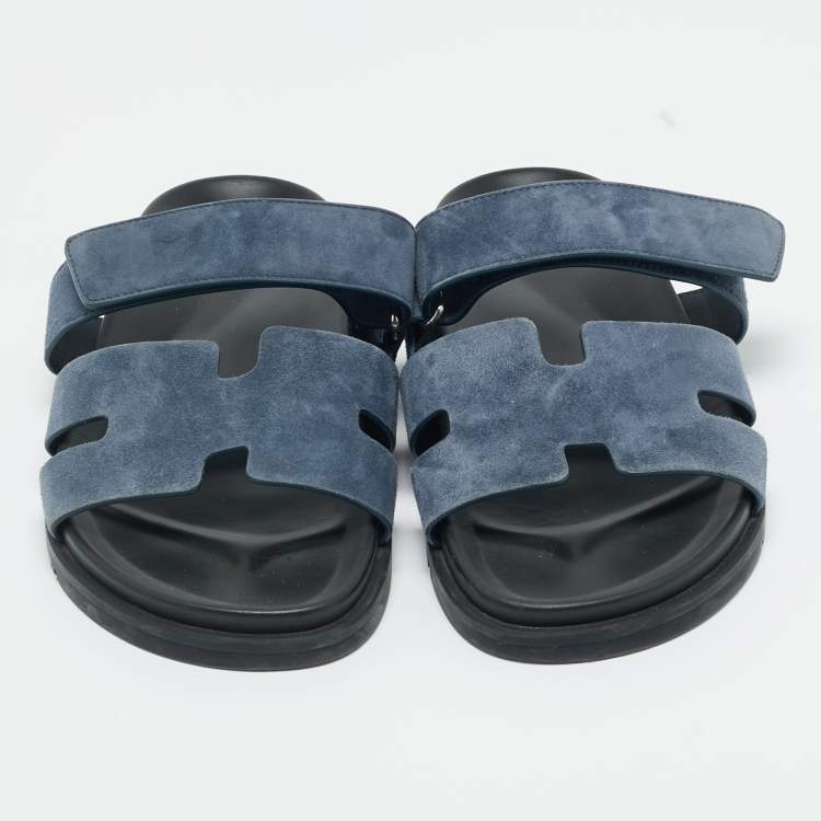 Pre Owned Hermes Dark Blue Suede Chypre Sandals Size 41.5