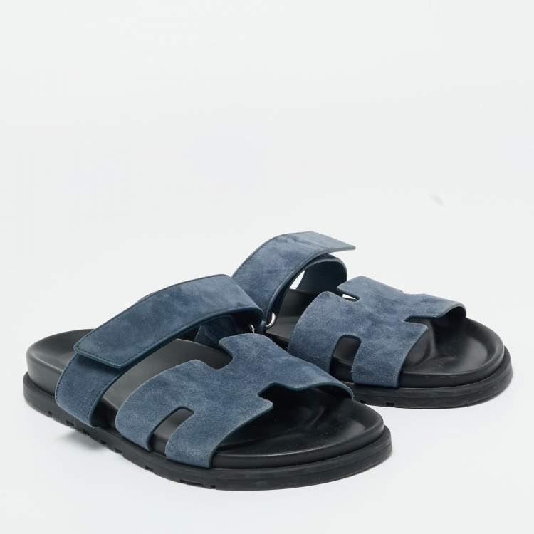 Pre Owned Hermes Dark Blue Suede Chypre Sandals Size 41.5