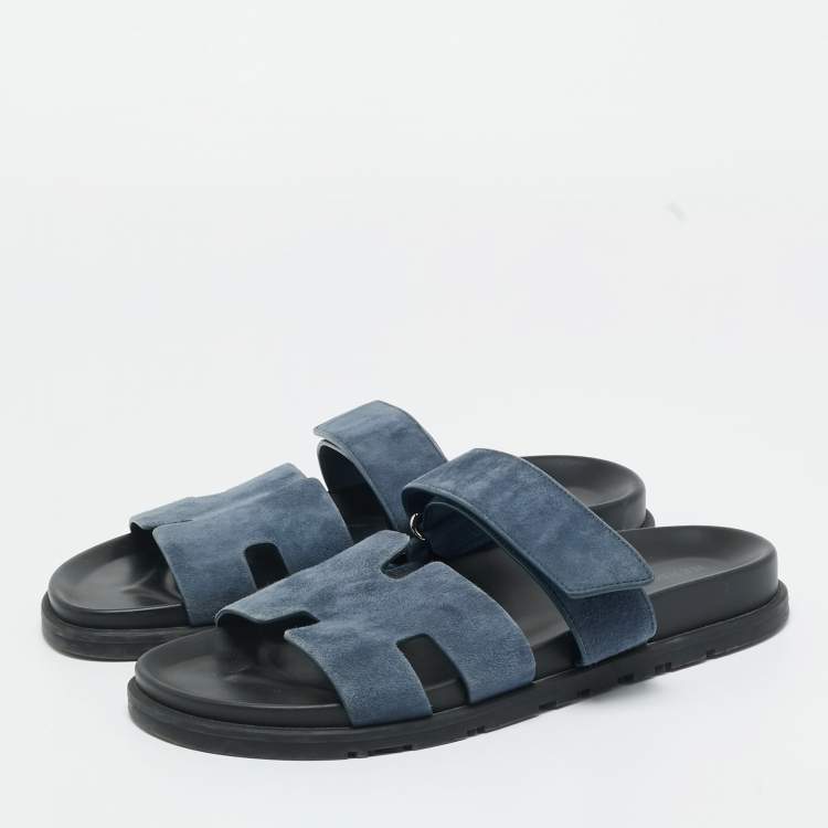 Pre Owned Hermes Dark Blue Suede Chypre Sandals Size 41.5