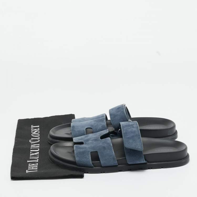 Pre Owned Hermes Dark Blue Suede Chypre Sandals Size 41.5