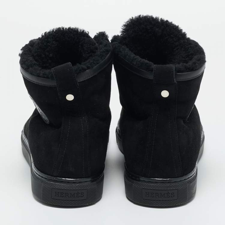 Pre Owned Hermes Black Leather and Suede Jimmy High Top Sneakers Size 41