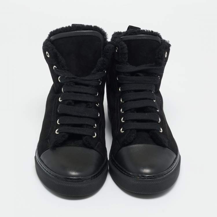 Pre Owned Hermes Black Leather and Suede Jimmy High Top Sneakers Size 41