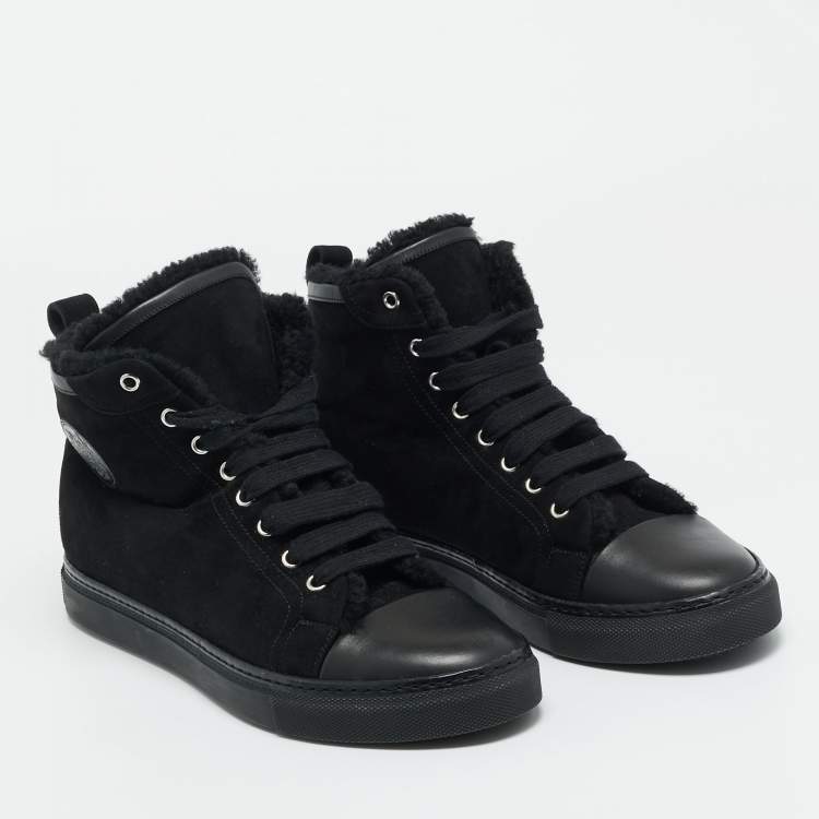 Pre Owned Hermes Black Leather and Suede Jimmy High Top Sneakers Size 41