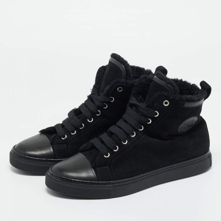Pre Owned Hermes Black Leather and Suede Jimmy High Top Sneakers Size 41