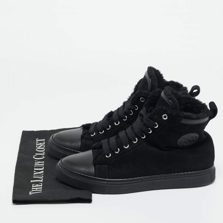 Pre Owned Hermes Black Leather and Suede Jimmy High Top Sneakers Size 41