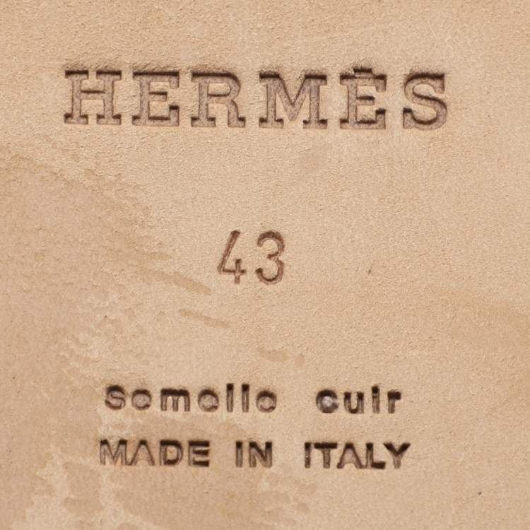 Pre Owned Hermes Brown Leather Izmir Slides Size 43