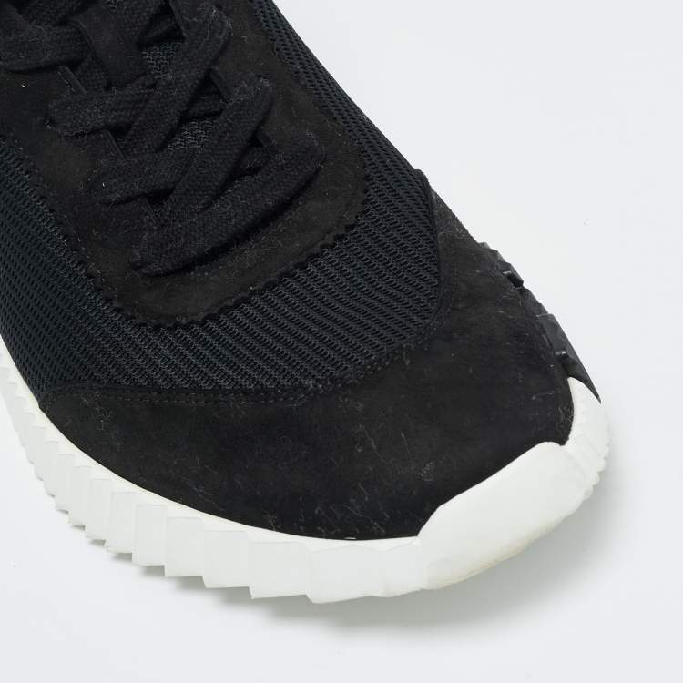 Pre Owned Hermes Black Mesh and Suede Bouncing Lace Up Sneakers Size 43.5