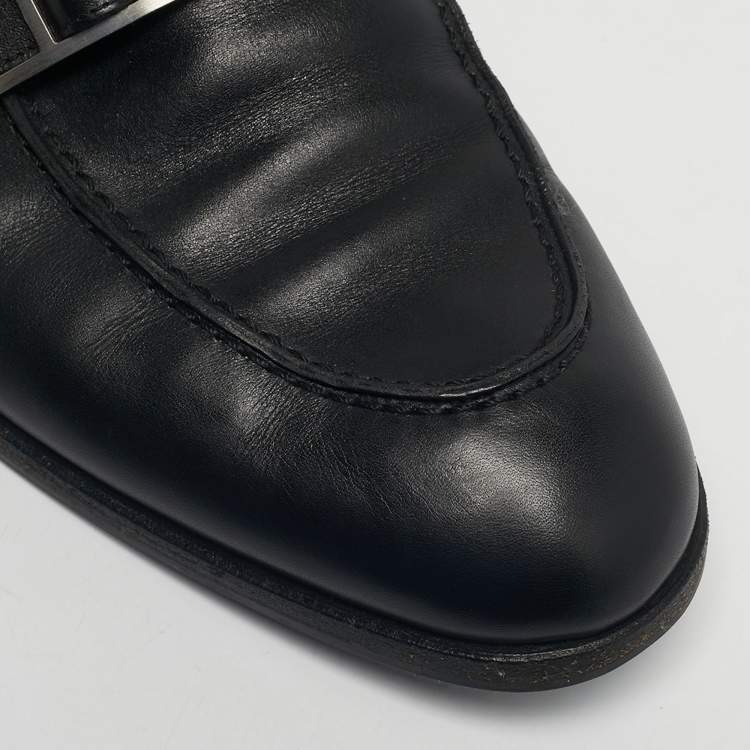 Pre Owned Hermes Black Leather Monterey Loafers Size 41.5