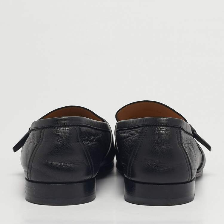 Pre Owned Hermes Black Leather Buckle Loafers Size 42