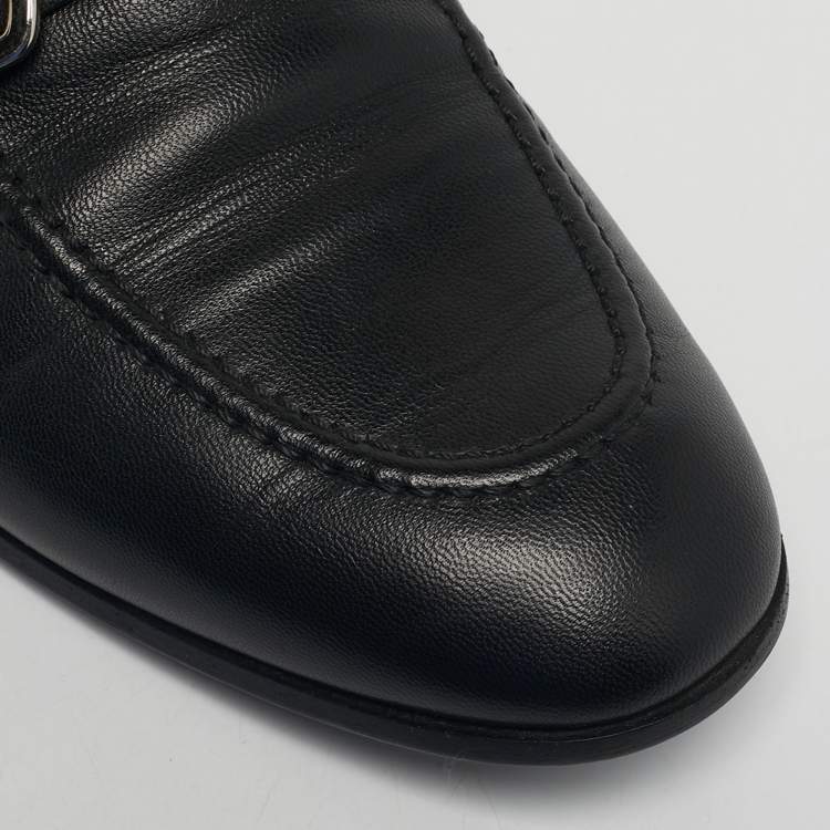 Pre Owned Hermes Black Leather Buckle Loafers Size 42