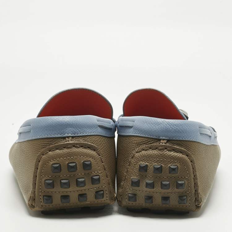 Pre Owned Hermes Brown/Blue Leather Irving Loafers Size 43.5