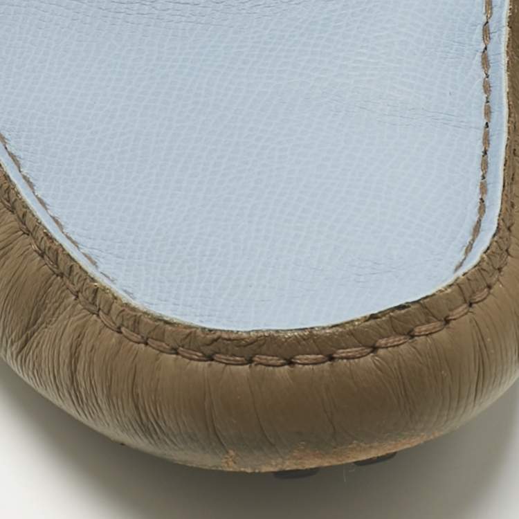 Pre Owned Hermes Brown/Blue Leather Irving Loafers Size 43.5