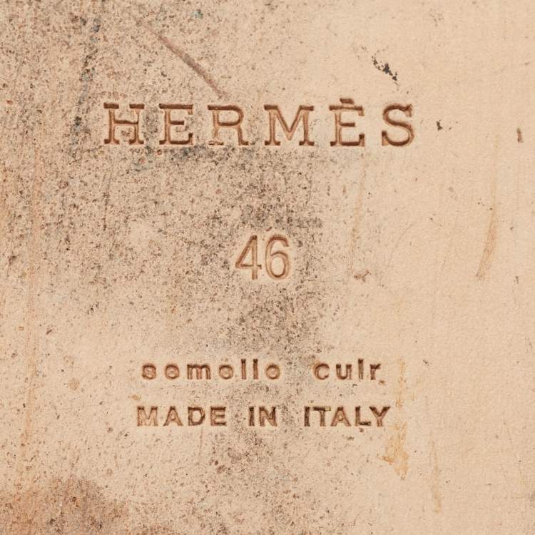 Pre Owned Hermes Black Leather Izmir Flat Slide Sandals Size 46