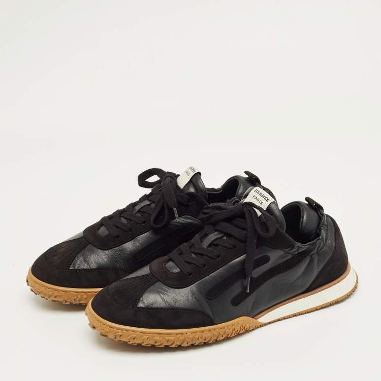 Pre Owned Hermes Black Leather and Suede Jet Sneakers Size 42