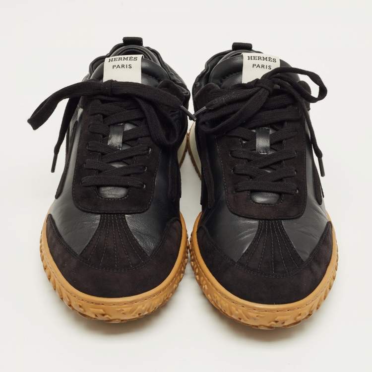 Pre Owned Hermes Black Leather and Suede Jet Sneakers Size 42