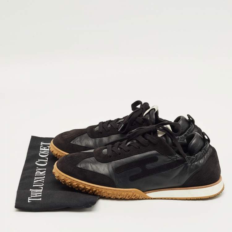 Pre Owned Hermes Black Leather and Suede Jet Sneakers Size 42