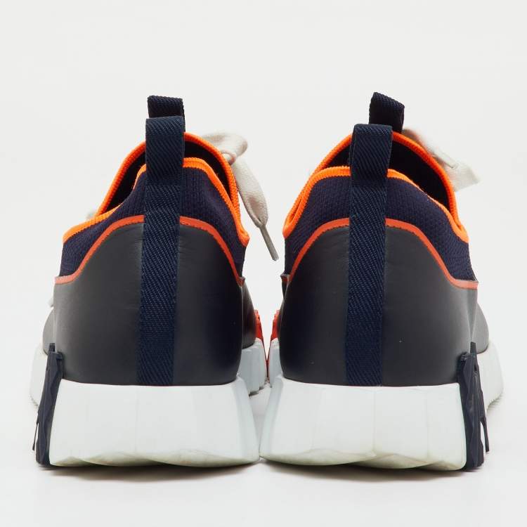 Pre Owned Hermes Navy Blue/Black Knit Fabric and Leather Depart Sneakers Size 42