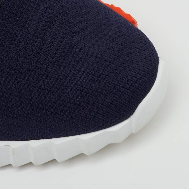 Pre Owned Hermes Navy Blue/Black Knit Fabric and Leather Depart Sneakers Size 42