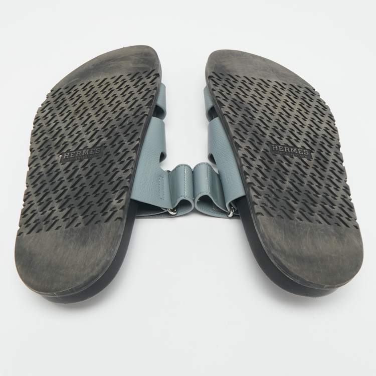 Pre Owned Hermes Blue Leather Chypre Sandals Size 41