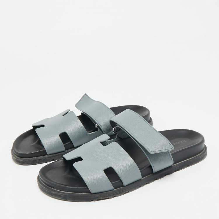 Pre Owned Hermes Blue Leather Chypre Sandals Size 41