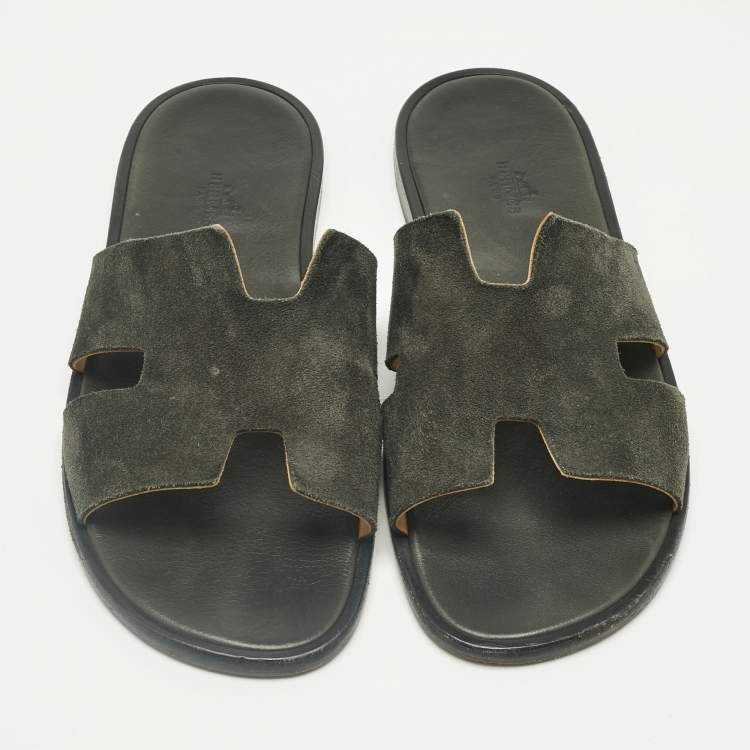 Pre Owned Hermes Green Suede Izmir Slide Sandals Size 43.5