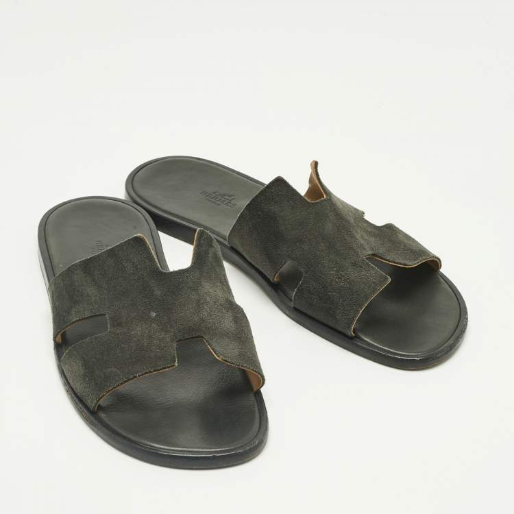 Pre Owned Hermes Green Suede Izmir Slide Sandals Size 43.5